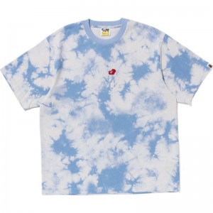 Men Bape Cloud Head Bleach Dye Tee Cut And Sewn Blue USA | HO9815885