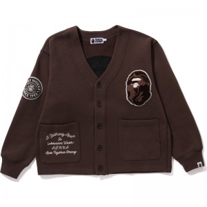 Men Bape College Badges Sweat Cardigan Sweatshirts Brown USA | VH6526256