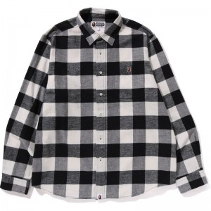 Men Bape College Block Check Shirt Relaxed Fit Shirts White USA | WE3388338