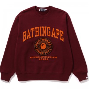 Men Bape College Graphic Crewneck Sweatshirts Burgundy USA | IU4442042