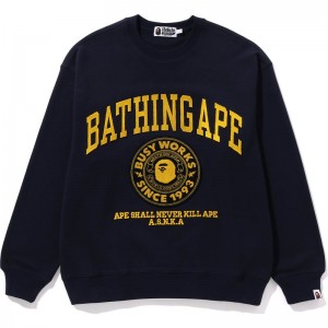 Men Bape College Graphic Crewneck Sweatshirts Navy USA | JT1236626