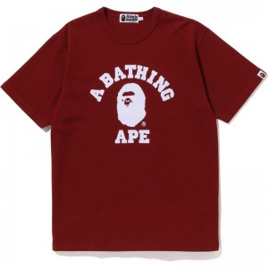 Men Bape College Heavy Weight Tee Cut And Sewn Navy USA | UW8777777