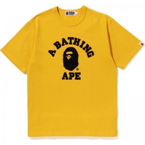 Men Bape College Heavy Weight Tee Cut And Sewn Yellow USA | XV2216626