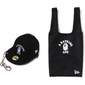 Men Bape College New Era Cap Keychain Eco Bag Bags Black USA | NR7021901