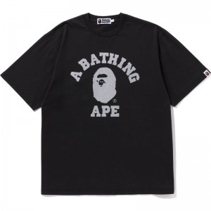 Men Bape College Overdye Tee Relaxed Fit Cut And Sewn Black USA | CW3767677