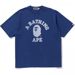 Men Bape College Overdye Tee Relaxed Fit Cut And Sewn Blue USA | EI9265225