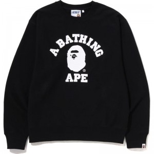 Men Bape College Relaxed Fit Crewneck Sweatshirts Black USA | HT3074004