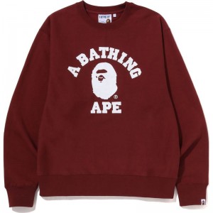 Men Bape College Relaxed Fit Crewneck Sweatshirts Burgundy USA | UJ5687767