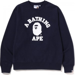 Men Bape College Relaxed Fit Crewneck Sweatshirts Navy USA | OO1663163