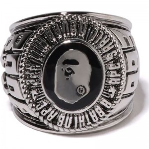 Men Bape College Ring Accessories Silver USA | NG3136916