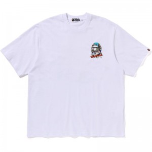 Men Bape Comic Art Ape Head Relaxed Fit Tee Cut And Sewn White USA | FB1379339