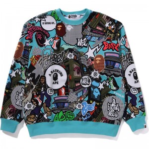 Men Bape Comic Art Crewneck Sweatshirts Multicolor USA | MR3043603