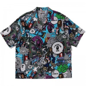 Men Bape Comic Art Open Collar S/S Shirt Shirts Multicolor USA | SH4482342