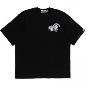 Men Bape Comics Graphic Tee Cut And Sewn Black USA | IM2911691