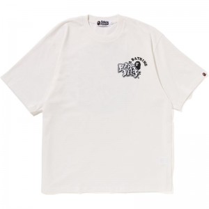 Men Bape Comics Graphic Tee Cut And Sewn White USA | ZO7467047