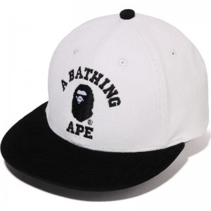 Men Bape Corduroy College Snap Back Cap Caps White USA | WW0938498