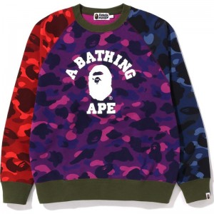 Men Bape Crazy Camo Relaxed Fit College Crewneck Sweatshirts Multicolor USA | SA9271621