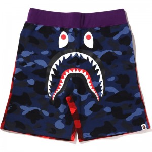 Men Bape Crazy Camo Shark Sweat Shorts Shorts Navy USA | UW0376736