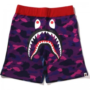 Men Bape Crazy Camo Shark Sweat Shorts Shorts Purple USA | PS8428248