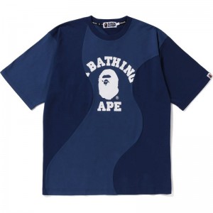 Men Bape Cutting College Relaxed Fit Tee Cut And Sewn Navy USA | FJ4129819