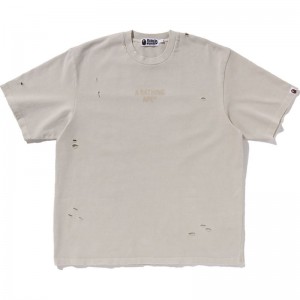 Men Bape Damaged Garment Dyed Relaxed Fit Tee Cut And Sewn White USA | JE3568158