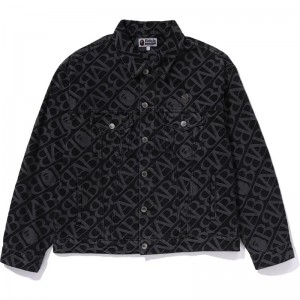 Men Bape Denim Monogram Metal One Point Jacket Jackets Black USA | DX4453543