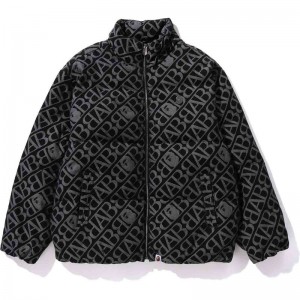 Men Bape Denim Monogram Puffer Down Jacket Jackets Black USA | QH1796276