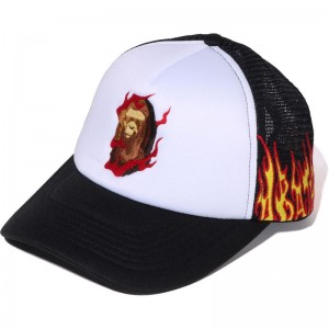 Men Bape Embroidery Fire Logo Trucker Cap Caps Black USA | HK6947997