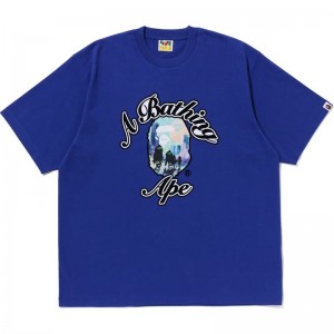 Men Bape Forbidden Zone Ape Head Tee Cut And Sewn Blue USA | BR1681361