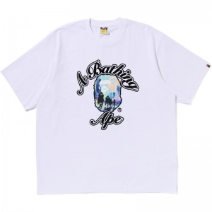 Men Bape Forbidden Zone Ape Head Tee Cut And Sewn White USA | LI9686366