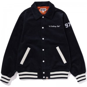 Men Bape General Corduroy Varsity Jacket Jackets Navy USA | BM6183213