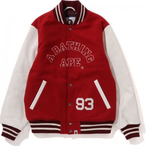 Men Bape Giant Ape Head Varsity Jacket Jackets Burgundy USA | QD4429549