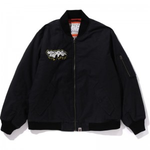 Men Bape Graffiti Bomber Jacket Relaxed Fit Jackets Black USA | EF1934194