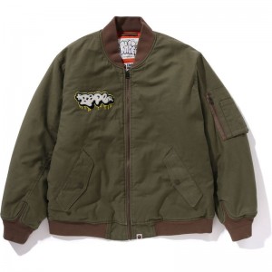 Men Bape Graffiti Bomber Jacket Relaxed Fit Jackets Olivedrab USA | GP5326136