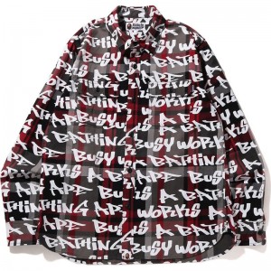 Men Bape Graffiti Check Shirt Shirts Black USA | SU9366036