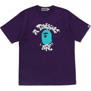 Men Bape Graffiti College Tee Cut And Sewn Purple USA | OV3900590