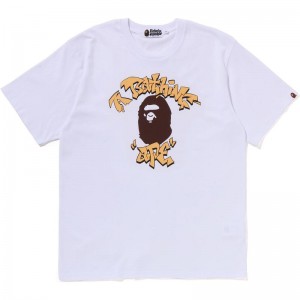 Men Bape Graffiti College Tee Cut And Sewn White USA | HQ5349039