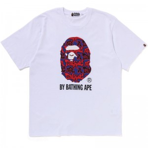 Men Bape Graffiti Pattern By Bathing Ape Tee Cut And Sewn White USA | XI8040700