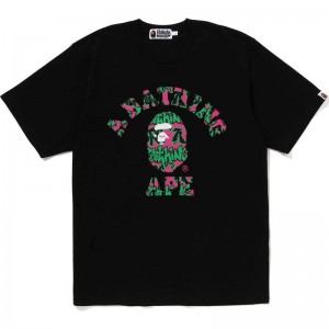 Men Bape Graffiti Pattern College Tee Cut And Sewn Black USA | IU0399139