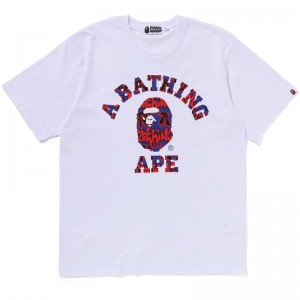 Men Bape Graffiti Pattern College Tee Cut And Sewn White USA | BK7878888