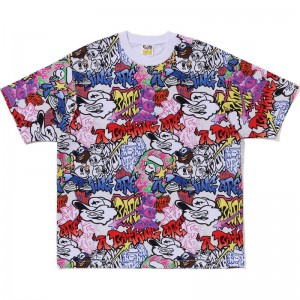 Men Bape Graffiti Pattern Oversized Tee Cut And Sewn Multicolor USA | RR9965895