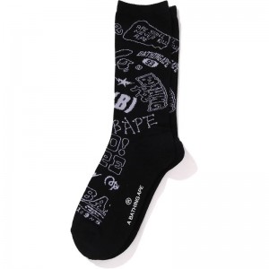 Men Bape Graffiti Pattern Socks Socks Black USA | DQ8656866