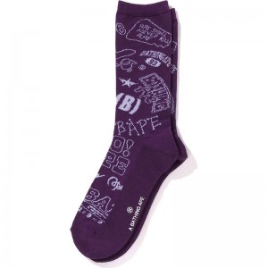 Men Bape Graffiti Pattern Socks Socks Purple USA | WX5658068