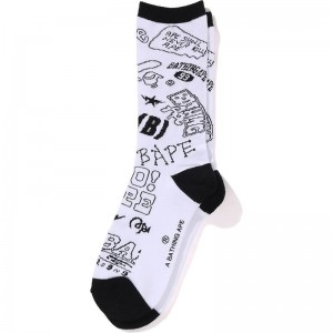 Men Bape Graffiti Pattern Socks Socks White USA | MP0098008