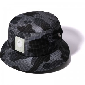 Men Bape Grid Camo Bucket Hat Caps Black USA | FN0391031