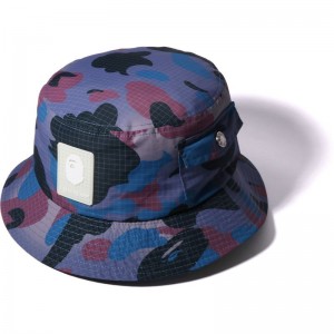 Men Bape Grid Camo Bucket Hat Caps Purple USA | AL6379739