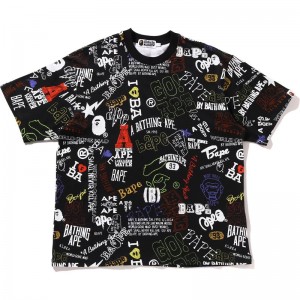 Men Bape Hand Draw Pattern Relaxed Fit Tee Cut And Sewn Black USA | SP8217227