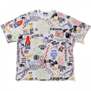 Men Bape Hand Draw Pattern Relaxed Fit Tee Cut And Sewn White USA | DC0302332