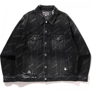 Men Bape Hexagram Laser Destroy Denim Jacket Jackets Black USA | DT7650660