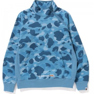 Men Bape Honeycomb Camo Side Zip Crewneck Sweatshirts Blue USA | EX5295425